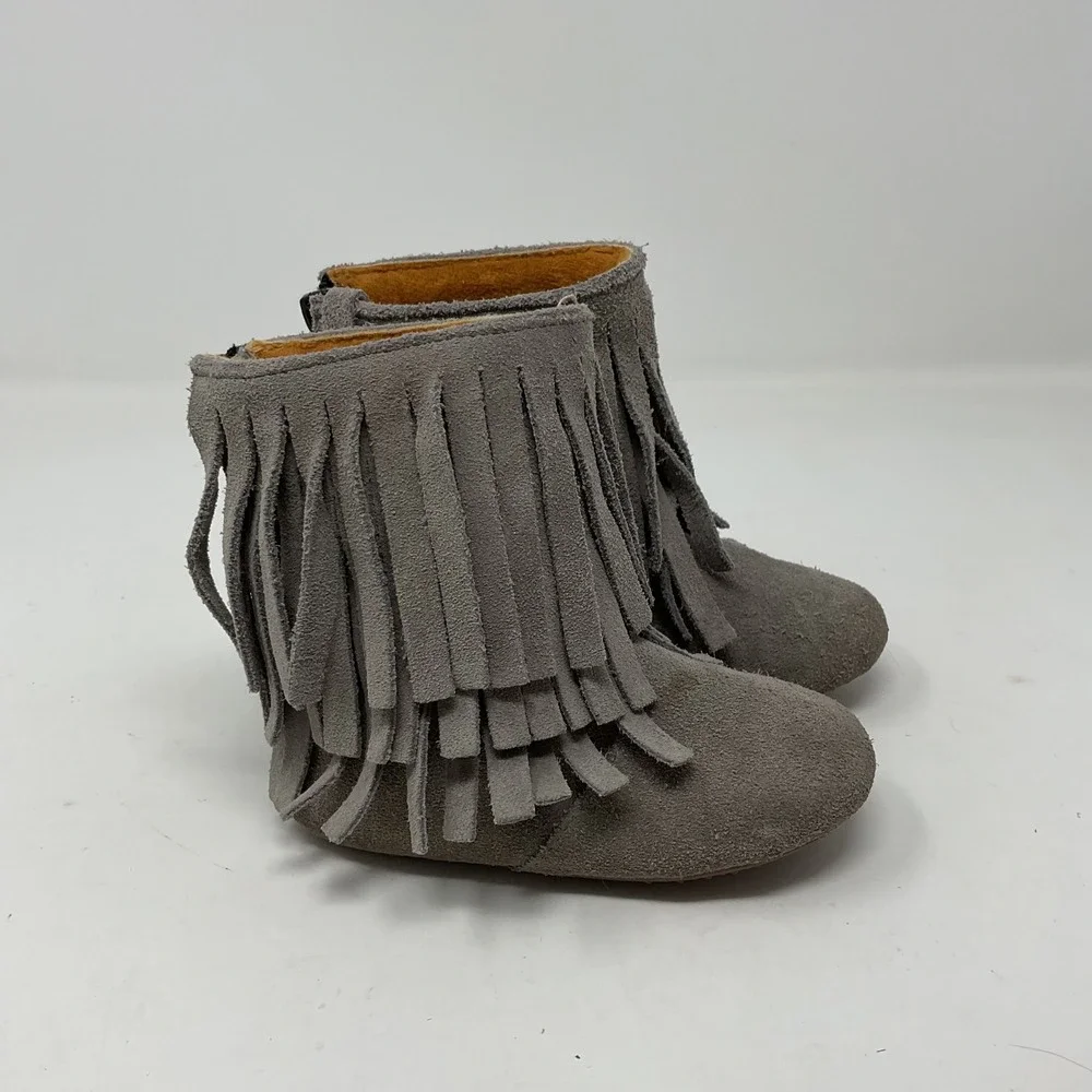 Monkey Feet Kids Gray Suede Fringe Ankle Boots Size 18-24 Months Boho Zipper